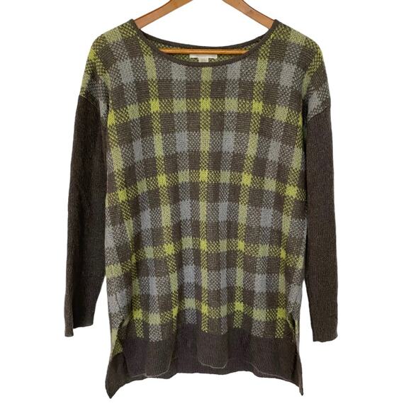 KENAR Green & Gray Plaid Mohair Blend Tunic Sweater Size Medium Casual - Picture 1 of 6